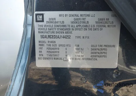 2010 Buick Enclave 2Xl z USA, uszkodzony, nr VIN 5GALRCED3AJ144252